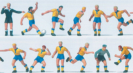 figurine Preiser Equipe de football jaune/bleu