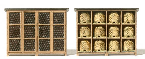 decors Preiser Cages a lapins et abri a ruches